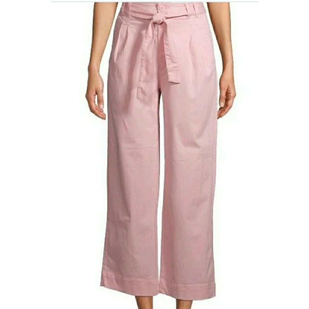 Time and Tru Pink Wide-Leg Cropped Pants with Tie Waist